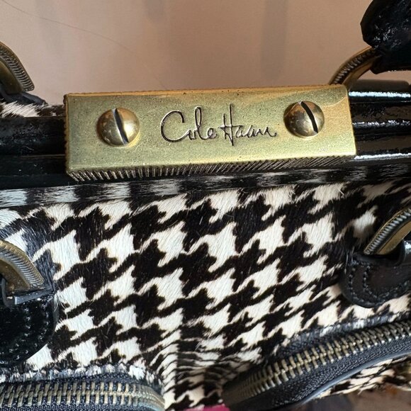 NIB Vintage Cole Haan B+W Houndstooth Calf Hair + Patent Leather Mini Satchel - Picture 4 of 13